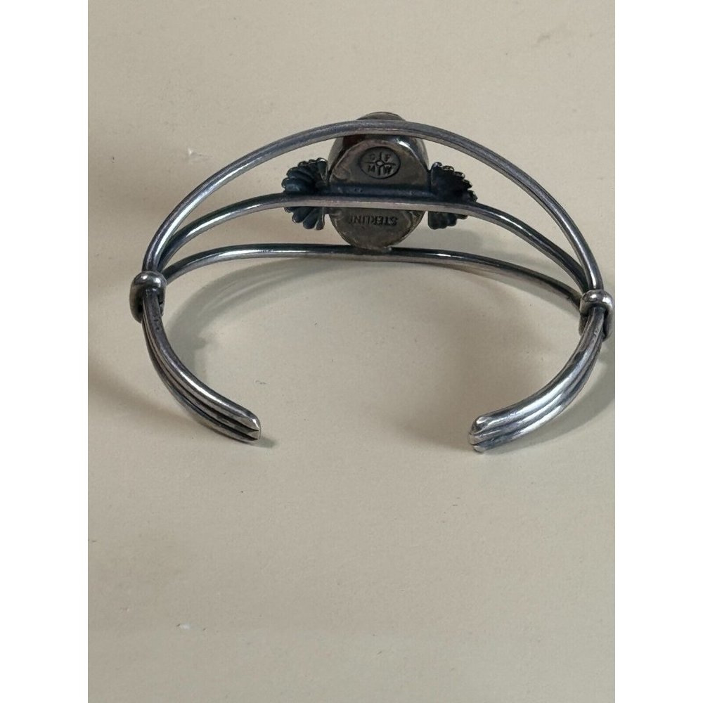 Vintage GFMW Sterling Silver Green Lace Jasper Cuff Bracelet 6 1/4' - Picture 8 of 11